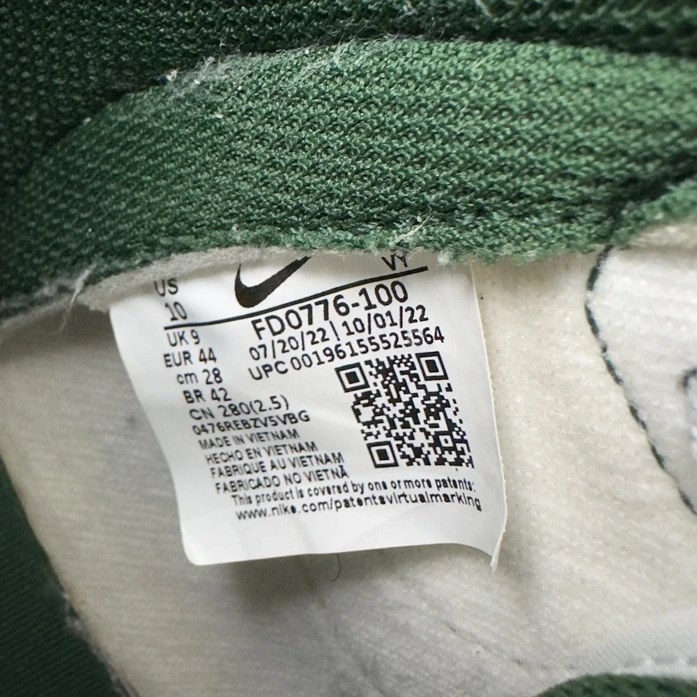 Nike Dunk High White Grey‎ Suede Green Men's Size 10 Sneakers
